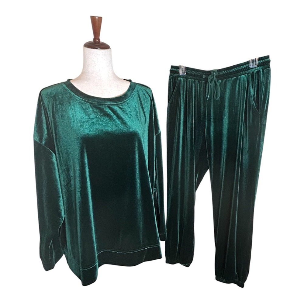 See N Be Seen Velour Tracksuit Women 2X Green Jogger Set WP7127